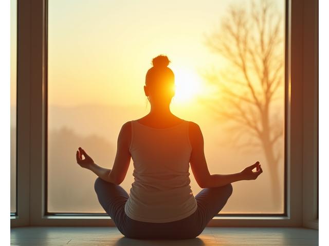 Persona meditando al amanecer para el lunes de motivación y planificación.