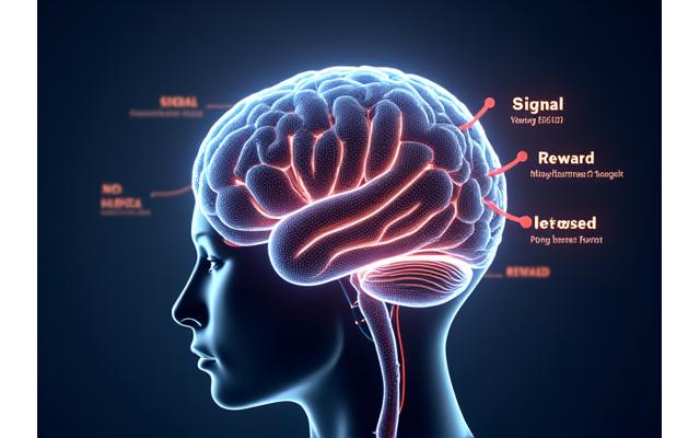 Infografía detallada de las conexiones neuronales que explican la formación de hábitos, mostrando señales, rutinas y recompensas.