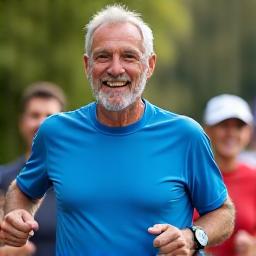 Carlos, 52, en ropa deportiva sonriendo al aire libre, representando su amor por el running y las conexiones en la comunidad.