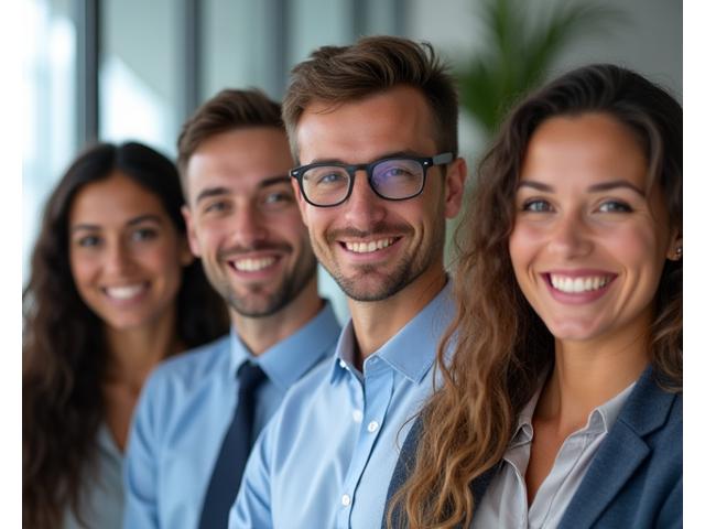 Equipo de Bienestar Senda sonriendo en la oficina, listos para atenderte