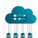 Icono de nubes y un disco duro, representando backups encriptados y geográficamente distribuidos.