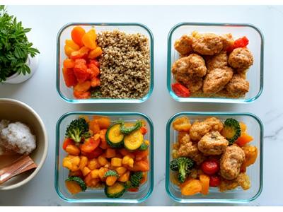 Kit de preparación de comidas con tuppers y utensilios