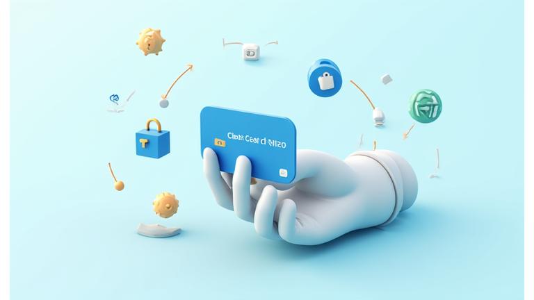 Una mano sosteniendo una tarjeta de crédito junto a un icono de un candado digital y flechas de transacción, representando pagos seguros y reembolsos